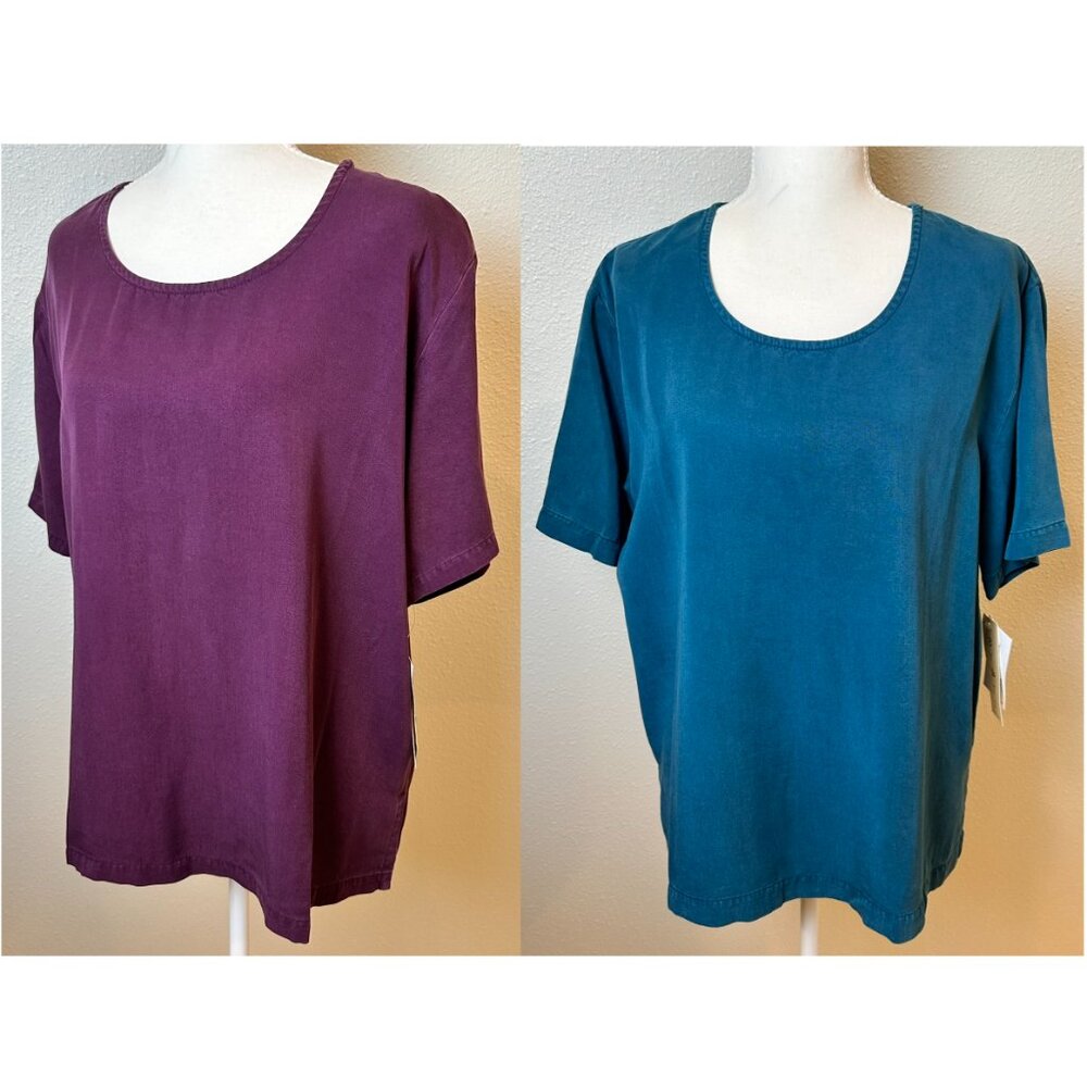 NWT - Lot of 2 - By JJ soft Tencel short-sleeve tops Size Medium Boxy Lagenlook